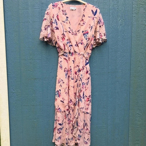 Tanya Taylor Blaire Pink Floral Silk Ruffle MIDI Dress Faux Wrap Flowers 2 - Picture 7 of 12